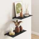 MKO 8" Small Floating Shelves for Wall, Metal Wall Mounted Shelf for Bathroom, Bedroom, Living Room, Kitchen, Little Mini Tiny Display Hanging Shelves for Books/Storage/Room Decor 2 Packs, Black