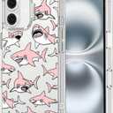 MOSNOVO Case for iPhone 16 Plus, [Buffertech 6.6ft Military-Grade Drop Protection] [Anti Peel Off Tech] Clear TPU Bumper Phone Case Cover Design - Pink Sharks