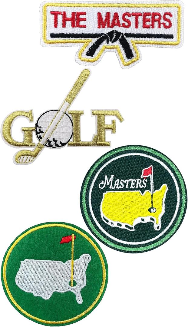 4 PCS Masters Patch Golf Iron On Patches Golf Patches Iron On Parches De Golf Masters Caddy Costume Embroidered Patch Backing for Embroidery Hats Backpacks Bags