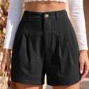 Women's High Waisted Pleated Casual Shorts with Pockets (S)