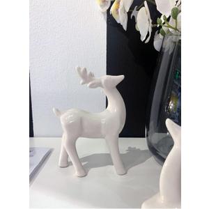 Porcelain Christmas Reindeer Figurines, Pack of 1 Mini Animal Reindeer Decor Deer Statues Sculpture Tabletop Ornaments for Cabinet Mantel Shelves Fireplace Home Dcor Accents Collectible Figurines