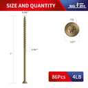 #14 x 7 Inch Deck Screws (86Pcs) 4lb. Carbon Steel, Yellow, Flat Head, Rust Resistant epoxy Coated, with T30 Star Bit