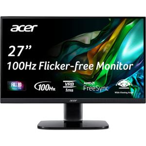 Acer KB272 E0bi 27" IPS Full HD (1920 x 1080) Zero-Frame Gaming Office Monitor AMD FreeSync Technology Up to 100Hz Refresh 1ms (VRB) Low Blue Light Tilt HDMI & VGA Ports
