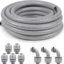3/4inch 25ft Liquid-Tight Conduit and Connector Kit,Flexible Non-Metallic Liquid Tight Electrical Conduit Kit with 5 Straight and 3 90-Degree Connector Fittings,3/4 in. Dia