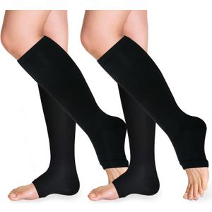 Open Toe Compression Socks 15-20 mmHg for Women and Men Knee High Toeless Circulation Compression Stockings (Small-Medium, Black)