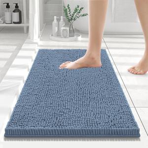 Smiry Luxury Chenille Bathroom Rugs 24x16, Extra Soft and Absorbent Shaggy Bath Mat, Machine Washable, Non-Slip Plush Carpet Runner for Tub, Shower, and Floor, Home Decor Accessories, Grayish Blue