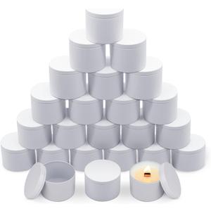 24-Pack 8oz Candle Tins with Lids, Metal Candle Jars for Candle Making, Bulk Empty Containers for Beginners & DIY Storage -White