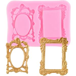 Photo Frame Fondant Molds Vintage Frame Silicone Mold Picture Frames Molds For Cake Decorating Cupcake Topper Chocolate Candy Gum Paste Polymer Clay