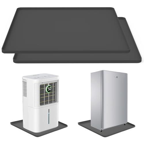 2 Pcs Extra Large 23.6"x23.6" Mini Fridge Silicone Mat with Raised Edge, Leak Proof Drip Pan Tray for Freezer, Portable AC, Dehumidifier, Ice Maker, Laundry Guards for Washer and Dryer Floor Protector