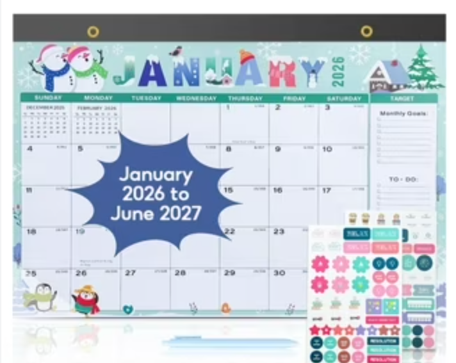 2026-2027 Desk Calendar - January 2026 - December 2026 Calendar, 17" x 12", 18 Months Calendar, Seasonal Desktop Calendar, Notes Section