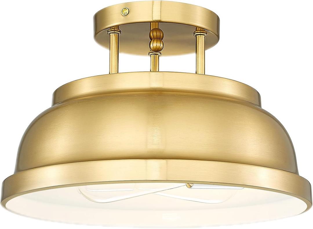 zeyu 2-Light Vintage Flush Mount Light Fixture, Semi Flush Ceiling Light Fixture for Bedroom Kitchen, Metal Dome Shade in Brushed Gold Finish, ZY29-F BG