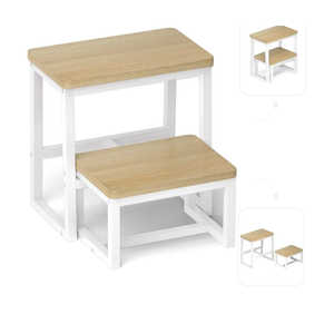 Step Stool for Adults,Holds up to 500Lb,3 in1 Heavy Duty Sturdy Two Step Stool for Kichen/Bathroom/High beds, Wooden&Metal Frame, Non-Slip Pads