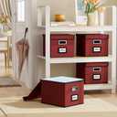 File Organizer Box with Lid, Collapsible File Folder Organizer for Office Document Storage, Filing Box with Plastic Slide for Letter Size Hanging File Folders(1 Pack, Dark Red)