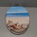 Angol Shiold Elongated Toilet Seat Molded Wood Toilet Seat with Quietly Close and Quick Release Hinges, Easy to Install also Easy to Clean (Elongated, Beach) (Elongated-18.5)