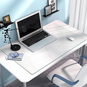 Tempered Glass Desk Pad, 24" x 18" Clear Glass Desktop Mat for Keyboard and Computer Nounitor, Desk Pad with Dry-Erase Surface, Table Top Protector for Home & Office