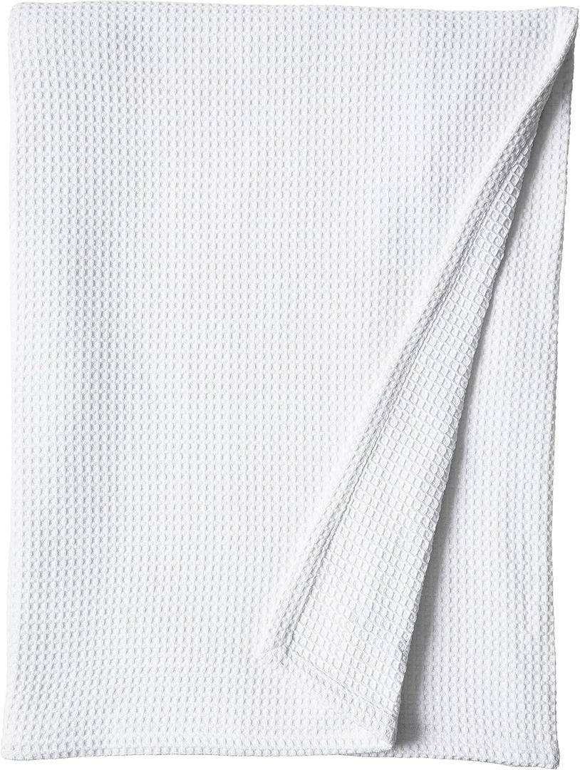 Vera Wang - Queen Blanket, Luxury Cotton Bedding, Super Soft Essentials with Waffle Weave Knit (Waffleweave White, Queen)