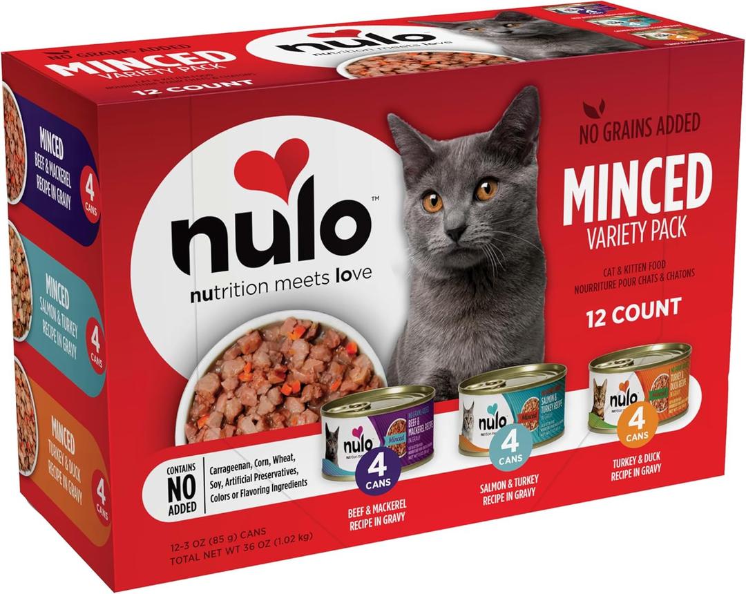 Nulo Variety Flavors Grain-Free Minced Wet Canned Cat Food, 3 Ounce (Pack of 12) (EXP 02/17/28)