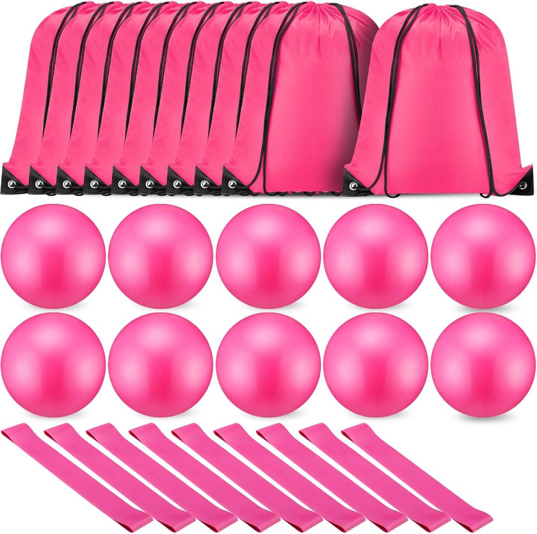 Soulchen 30 Pcs Exercise Pilates Ball 9 Inch with Bags Resistance Bands 25-30 Lbs for Exercise Equipment Set for Yoga Stability Barre Training Stretching Physical Posture Training Gym