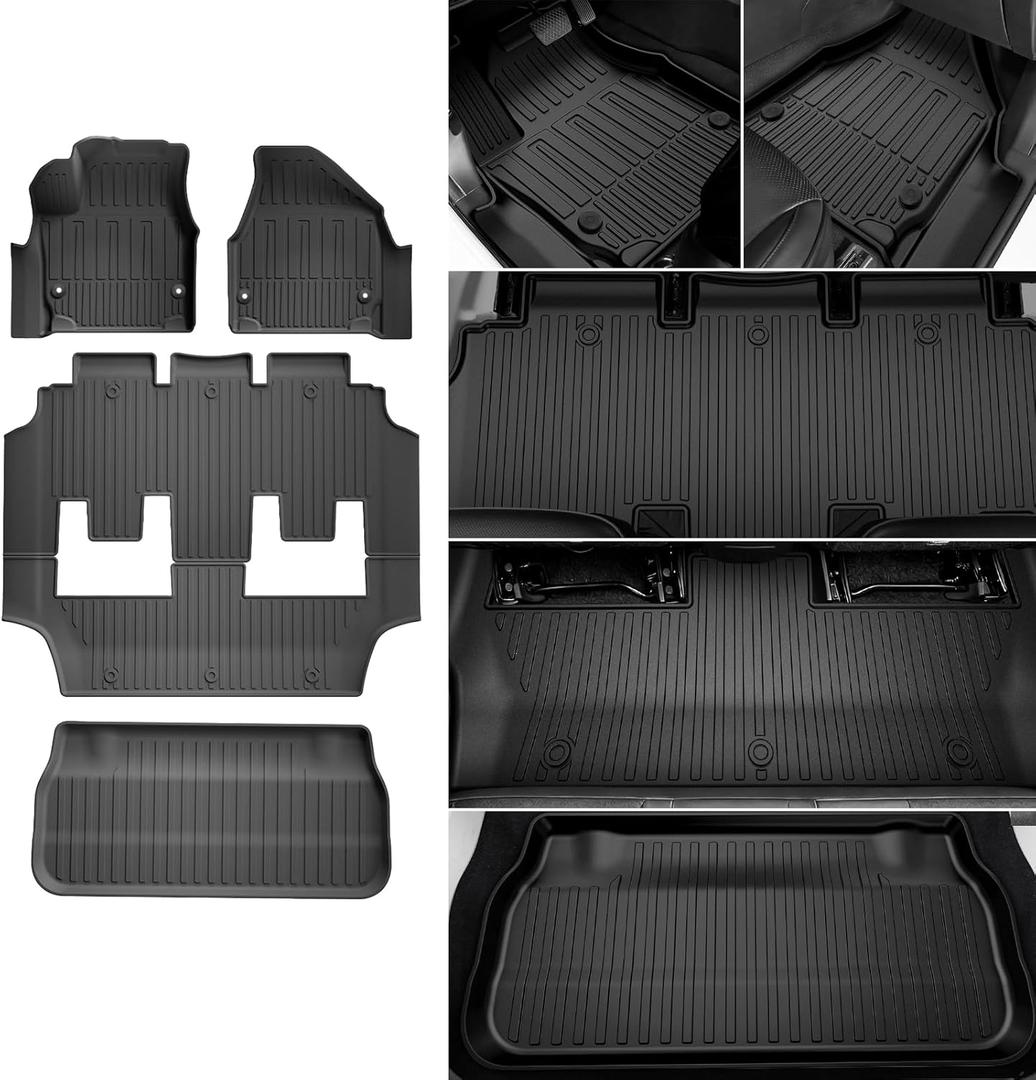 Floor Mats & Cargo Liner for 2017-2026 Chrysler Pacifica 7 Passenger Model (Non Hybrid&Non Pinnacle) & 2020-2026 Voyager: Custom All-Weather Protection Full Set TPE Floor Liners
