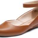 DREAM PAIRS Women's Dress Flats Ballet Low Wedge Round Toe Ankle Strap Comfortable Casual Flats Shoes (8, Brown-pu)