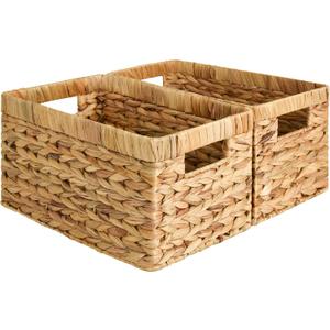 StorageWorks Wicker Basket, Baskets for Organizing, Storage Basket with Built-in Handles, Water Hyacinth Shelves (Medium 2-Pack, Natural Hyacinth)