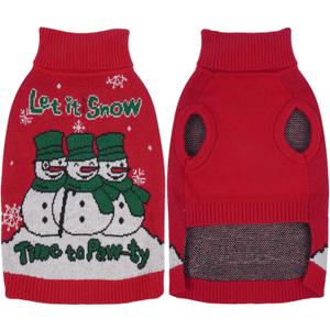 IECOii XL Christmas Dog Sweater for Large Dogs Girl Boy, Xmas Dog Turtleneck with Leash Hole, Sleeveless Easy On Knitted Sweater Holiday Snowman Snowflake Pattern for Christmas Family Photo, Red,XL