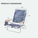 5-Position Low Beach Chair, Portable Lightweight Folding Beach Chair with Wooden Armrests, Storage Pouch & Carry Strap, Coastal Beach Print Reef Indigo