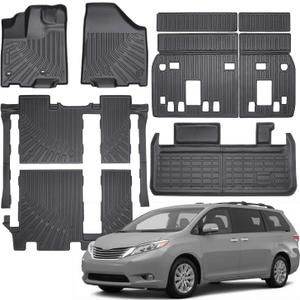 Compatible with Toyota Sienna 2013-2020 (Only 8 Seats) Floor Mats & Cargo Liner with Backrest Mat,All Weather Protection TPE, Anti-Slip Floor Liner Fit for Toyota Sienna 8 Seats 2013-2020 Accessories