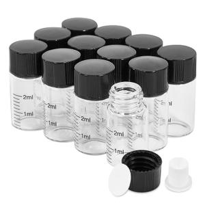 2ml Clear Glass Graduated Vials with Screw Caps and Plastic Stoppers, 1/2 Dram Small Sample Vials with Lids, Leak-Proof Liquid Storage Empty Vial, 12PCS