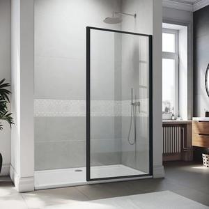 Shower Glass Door 48Wx74H Inch, Bathroom Framed Fixed Shower Glass Panel Door, 5/16"(8MM) Thick Clear Tempered Glass Door, Matte Black