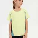 ZDC Kids Girls Athletic T Shirts Color Block Crewneck Gym Yoga Tees Casual Cute Basic Tees 5-14 Years (Yellow)