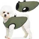 SCENEREAL Winter Dog Vest Coat with Harness Built In, Warm Puppy Jacket for Small Medium Dogs, Cold Weather Coat with Zipper, Fleece Puffer Vest Windproof Snow Clothes (M(Chest 16.5")-Regular, #1 Olive-Matte)