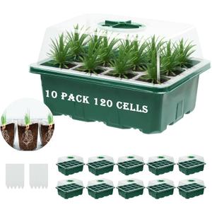 10 Pack 120 Cells Seed Starter Trays with Ventilation Holes - Reusable Seedling Starter Kit for Vegetables, Herbs, Flowers - Indoor Gardening, Plant Germination & Seed Starting (Green)