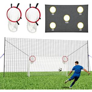 29 x 10 FT 3-in-1 Soccer Goal with Rebounder & Backstop Net, Large Backyard Soccer Practice System with Scoring Target Sheet & Target Pocket Net for Shooting, Passing, Ball Control
