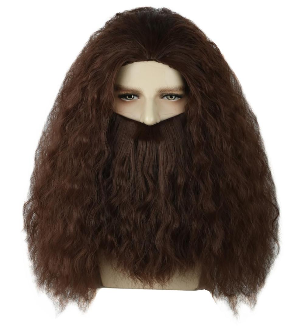 Topcosplay Men's Wig and Beard Dark Brown Wizard Wigs Halloween Costume Cosplay Party Wig