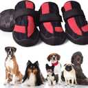 PETQYS Dog Shoes, Mesh Breathable Dog Boots for Walking Running Hiking, Soft Non-Slip Rugged Rubber Sole Dog Booties with Adjustable Straps 4Pcs, Black-Size: 3