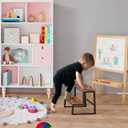 Step Stool for Adults,Holds up to 500Lb,Heavy Duty Sturdy Two Step Stool for Kichen/Bathroom/High beds, Wooden&Metal Frame, Non-Slip Pads (Brown)