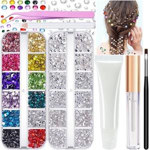 Face Gems Kit with Makeup Glue, Hair Gems Colorful Face Jewels Clear Face Rhinestones, Picker Pencil Tweezer and Brush for Face Eye Hair Body Makeup