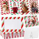 Qunclay 50 Pcs Christmas Photo Ornament 4x6 Paper Picture Frame Ornaments Bulk Xmas Stripes Cardboard Photo Display Red and Green DIY Frame for Party Decorations