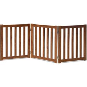 LZRS 3-Panel Wooden Free Standing Foldable Dog Gate Indoor 24" High,Step-Over Safety Pet Gate for Doorways, Stairs, Hallways, Indoor Dog Barrier for Small to Medium Dogs & Puppies, Oak