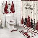 VitalCozy 8 Pcs Christmas Shower Curtain Set Winter Shower Curtains with Red Rug Toilet Mat Lid Cover Towels and Hook for Xmas Bathroom Accessories