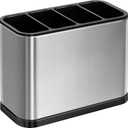ODesign Utensil Caddy Flatware Organizer Crock Utensil Holder for Countertop Kitchen Rustproof 4 Divider Drip Tray Stainless Steel ABS Anti Slip Scratch - 7.1 x 3.39 x 5.1 inch