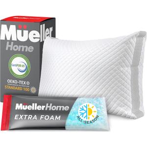 Mueller Gel Memory Foam Pillows, Queen Size, Cooling Pillow, Adjustable Firmness - Ideal Loft Stomach, Back, Side Sleeper Pillow - CertiPUR-US Certified