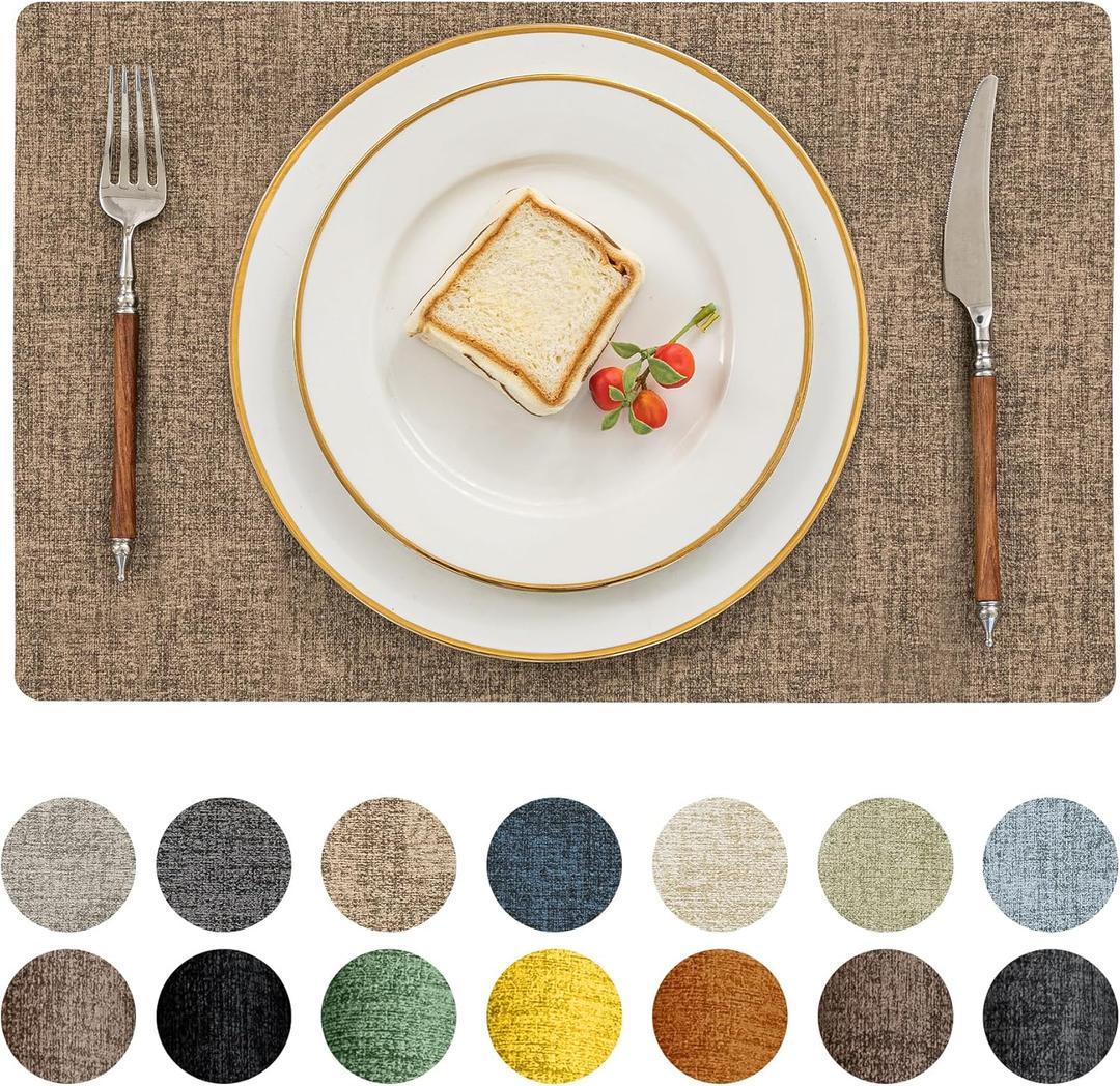 Romanstile Vinyl Placemats Set of 8-12 X 18 Inch - Heat Resistant Place Mats 100% Waterproof Oilproof Wipeable Reversible Faux Leather Table Mats for Kitchen/Dining/Party/Outdoor, Light Grey