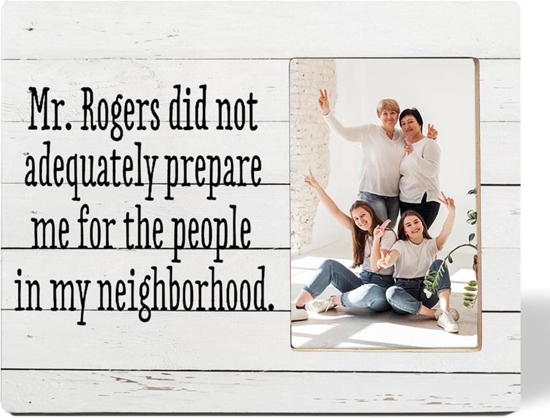 SNNDER Funny Neighbor Gifts Picture Frame 4x6, Housewarming Gift Photo Frame for Neighbors and Friends, Sarcastic Gifts Wooden Picture Photo Frames for Desk Tabletop Wall Display Decoration