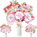 Rotatingpals 48 Pcs Happy Mother's Day Party Centerpiece Sticks Best Mom Love You Mothers Day Table Decorations Pink Flowers Mother's Day Table Toppers for Mother's Day Party Decoration Supplies Cake