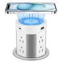 Pop Up Outlet for Countertop, 15W Wireless Charger PD 45W, 2 USB-A & 2 USB-C & 8AC Outlets 15A Tamper Resistant, 4-inch Island Kitchen Pop Out