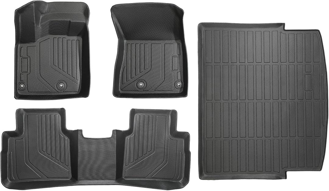 All-Weather Floor Mats for Nissan Rogue 2021-2026, Custom Fit TPE Floor Liners Full Set (1st & 2nd Row + Cargo Mat) | Heavy-Duty Black Car Accessories | Not for Nissan Rogue Sport Accessories