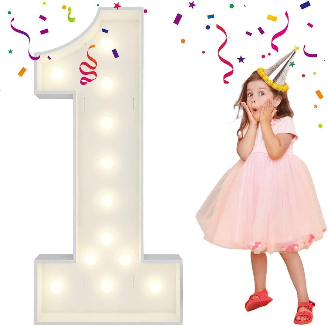 4FT Light Up Numbers Letters, Mosaic Numbers for Balloons, Giant Marquee Numbers, Mosaic Balloon Number 1 for 1st Birthday Decorations, Anniversary Decorations, Wedding Party Decor
