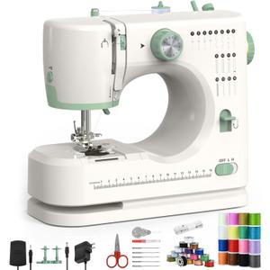 16 Strings of Weaving Dreams Sewing Machine for Beginners,Double Needle Sewing Machine for Adults,Suitable for Daily Sewing at Home(White-1)